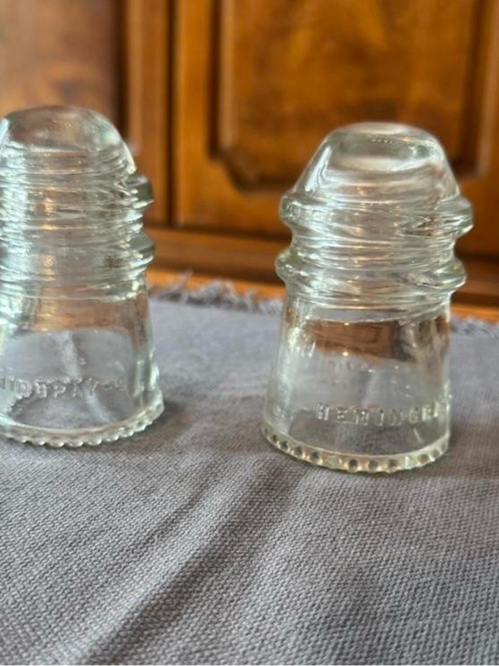 2 Vintage hemingray Clear Glass Telephone Insulators
